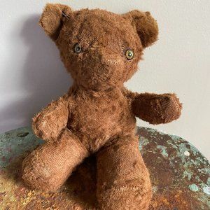 Antique 1910-20s 12" GUND Teddy Bear w/ Rattle bell Straw Stuffed Toy Bear
